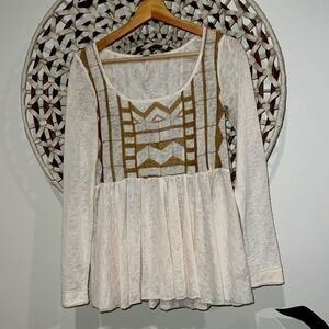 Free People long sleeve ivory boho blouse size small NWOT